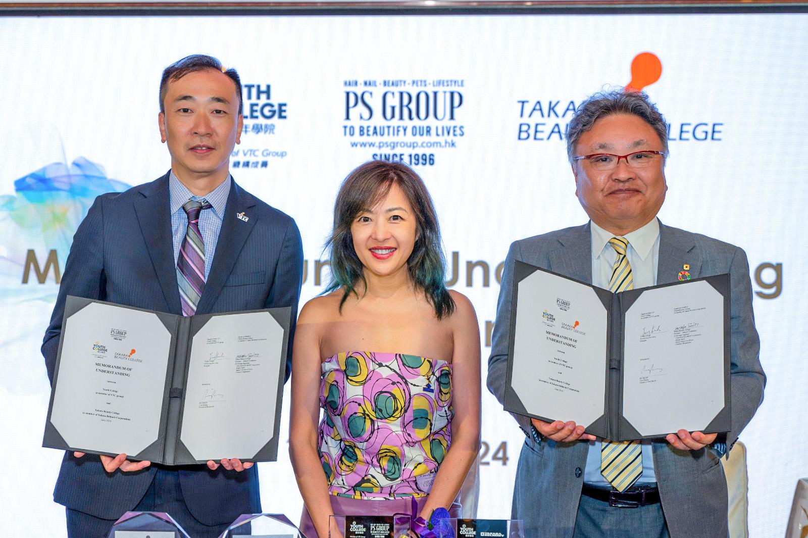 Representatives in the ceremony includes (from the left to right): Mr Jerry Kwok, Principal of Youth College; Ms Liza Cheung, Founder of PS group and Mr Masaru Saito, Senior Executive Officer of Takara Group.