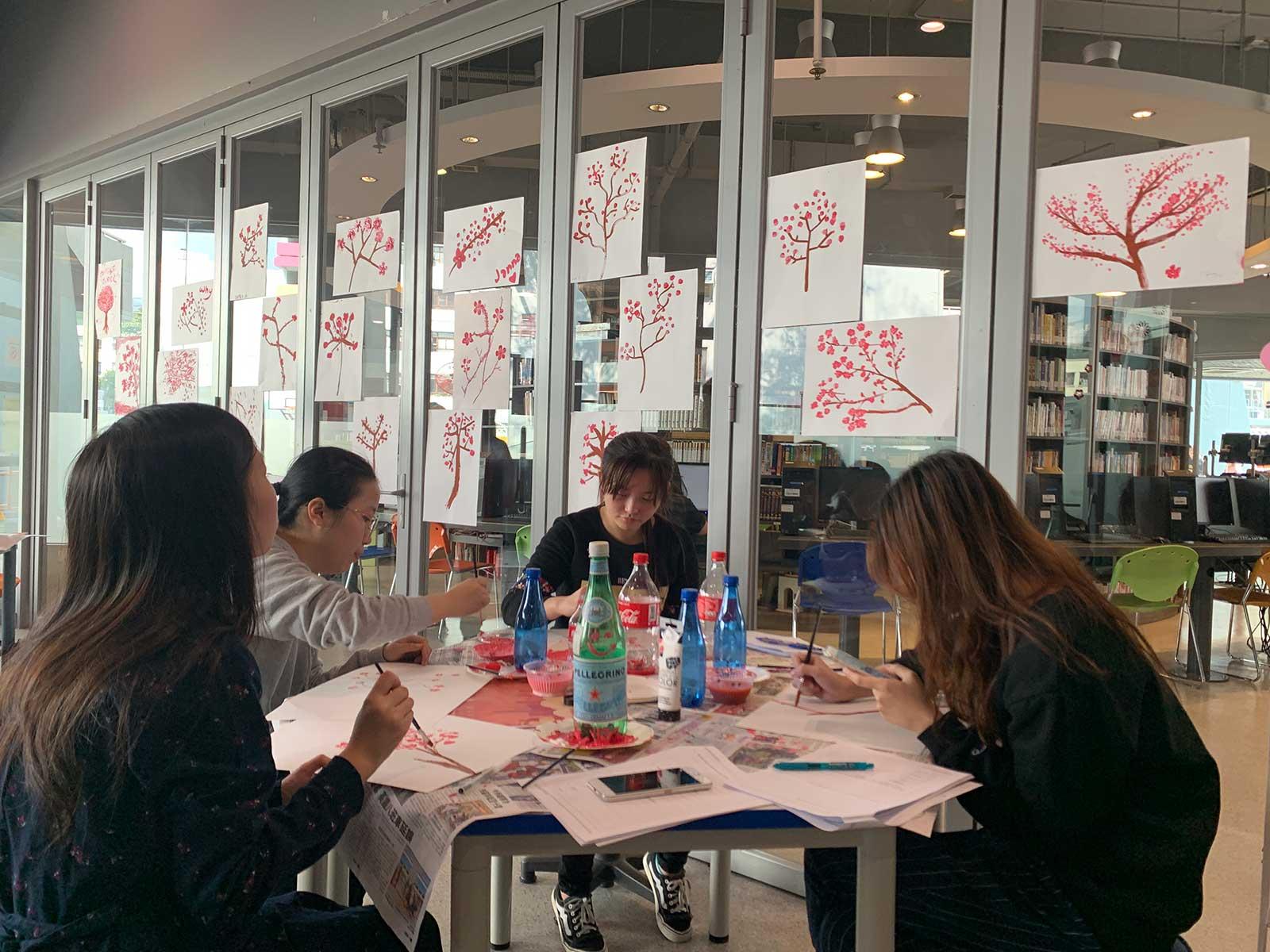 How nice it is to decorate our Centre of Independent Language Learning (CILL) with  cherry blossom paintings created by YC students! 